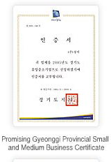 Promising Gyeonggi Provincial Small and Medium Business Certificate